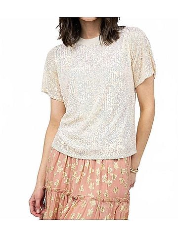 Ivy Jane Short Sleeve Sparkle Tee in Champagne (view 2)