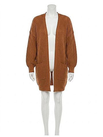 She + Sky Open Front Cardigan in Camel (view 1)