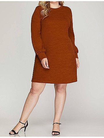 She + Sky Long Sleeve Knit Dress - Plus in Rust (view 2)