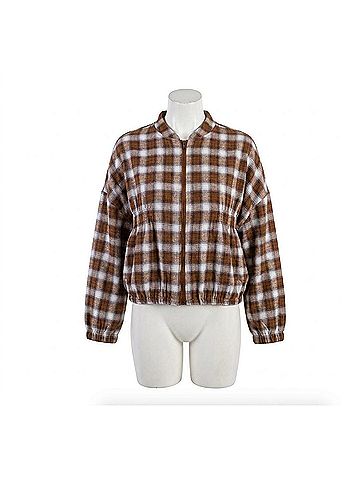 Ivy Jane Long Sleeve Plaid Jacket in Rust (view 1)