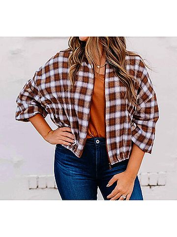 Ivy Jane Long Sleeve Plaid Jacket in Rust (view 2)