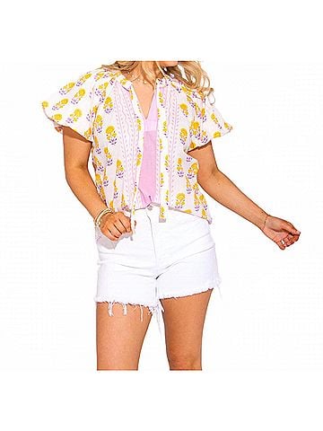 Ivy Jane Border Block Print Top in Soft Lilac (view 2)