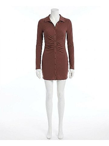 She + Sky Ruched Suede Button Mini Dress in Mocha (view 1)