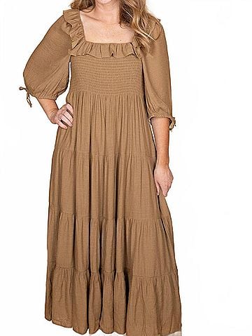 Wishlist Maggie Ruffle Midi Dress in Chestnut Brown (view 2)
