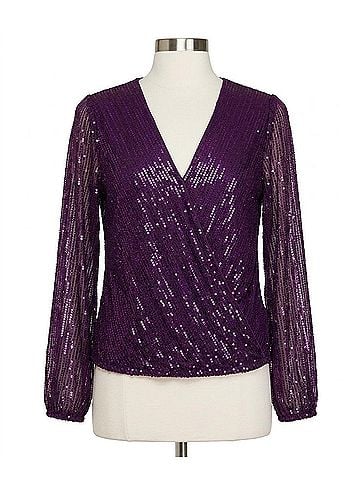 She + Sky Sequin Surplice V-Neck Bodysuit in Purple (view 1)