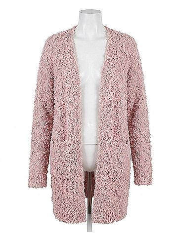 Davi & Dani Fringe Long Sleeve Knit Loose Fit Cardigan - Plus in Mauve (view 1)