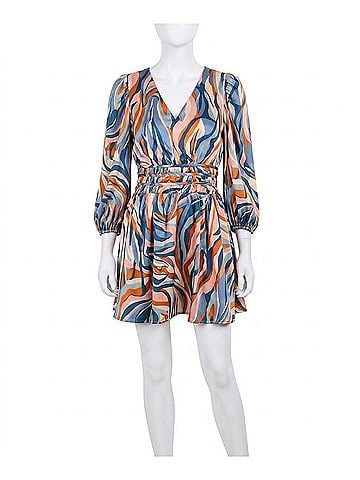 TCEC Groovy Mini Dress in Blue Abstract (view 1)