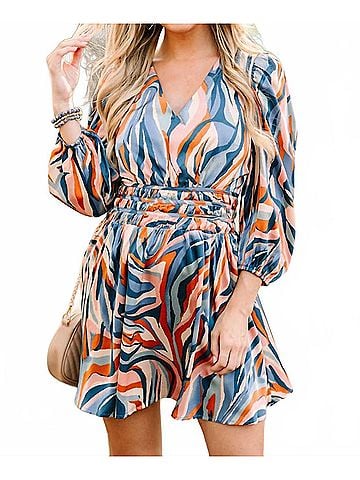 TCEC Groovy Mini Dress in Blue Abstract (view 2)