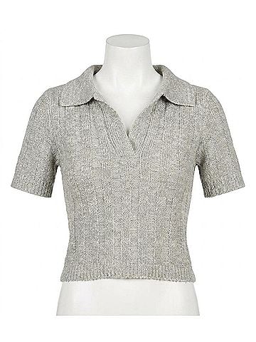 She + Sky Collared Short Sleeves Cropped Knit Top in Gray (view 1)