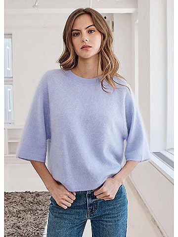 Autumn Cashmere Women's Brushed Oversized Elbow Sleeve Crew Top in Blue (view 2)