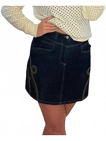 She + Sky Cow Girl Mini Skirt in Dark Denim (view 2)