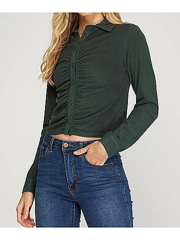 She + Sky Long Cuff Sleeve Brushed Stretch Knit Top in Salamander (view 2)