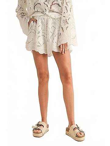 MIOU MUSE Floral Eyelet Pattern Shorts in White (view 2)