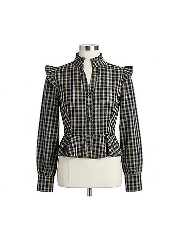 TCEC Plaid Peplum Hem Top in Blue (view 1)