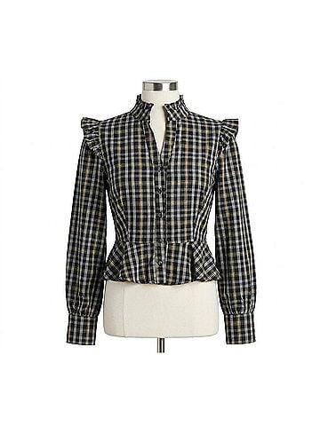 TCEC Plaid Peplum Hem Top in Blue (view 1)
