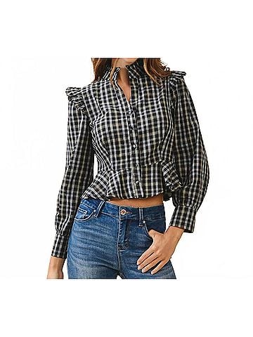TCEC Plaid Peplum Hem Top in Blue (view 2)
