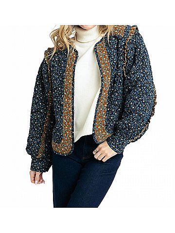 Karlie Susie Floral Vintage Cord Jacket in Navy (view 2)