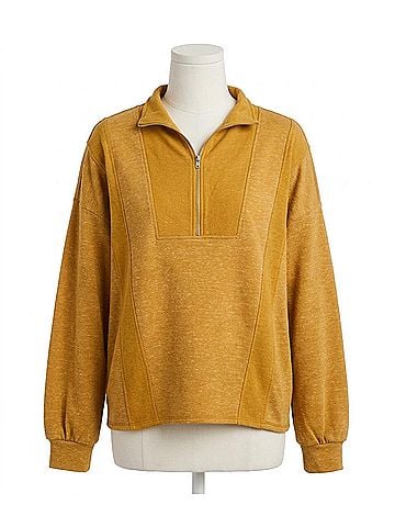 Gilli Half Zip Reverse Fabric Top in Mustard (view 1)