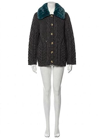 Davi & Dani Jones Vintage Contrast Collar Cardigan in Gray (view 1)