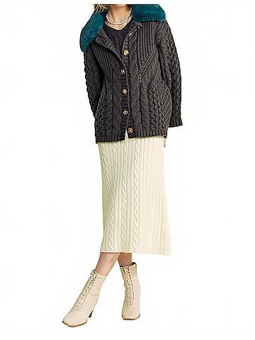 Davi & Dani Jones Vintage Contrast Collar Cardigan in Gray (view 2)