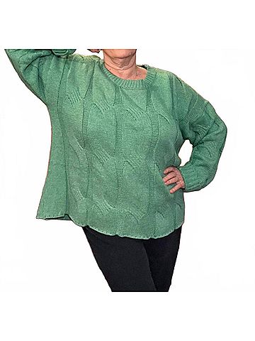 Davi & Dani Round Neck Sweater in Aqua Green (view 2)