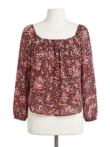 Gilli Women's Square Neck Top in Burgundy-Multi (view 1)