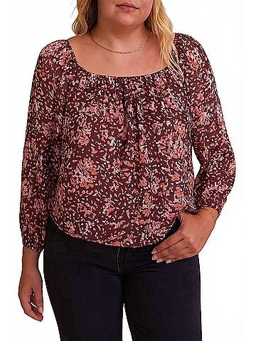 Gilli Women's Square Neck Top in Burgundy-Multi (view 2)