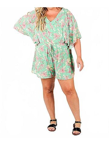 She + Sky Kimono Crush Romper in Mint (view 2)