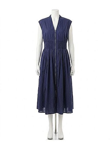She + Sky Sunday Stroll Smocked Midi Dress in Navy Blue (view 1)