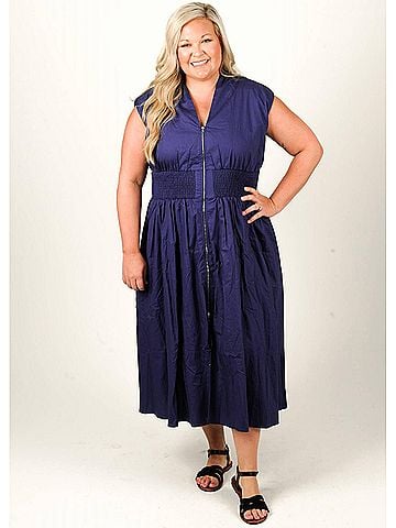 She + Sky Sunday Stroll Smocked Midi Dress in Navy Blue (view 2)