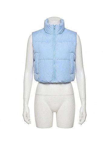 Peach Love Bella Puffer Vest in Blue (view 1)