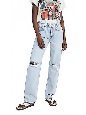 Good American Mid Rise Straight Leg 90's Jean in Blue (view 2)