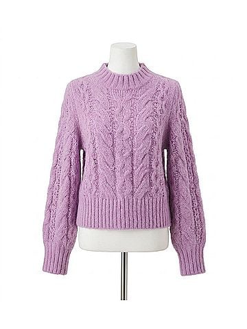 Bluivy Puff Sleeve Cable Pullover in Lavender (view 1)
