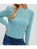 Bluivy Green Puff Sleeve Pointelle Pullover in Mint Size L - photo 3