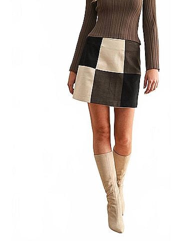 MIOU MUSE Soho Suede Skirt in Black/White (view 2)