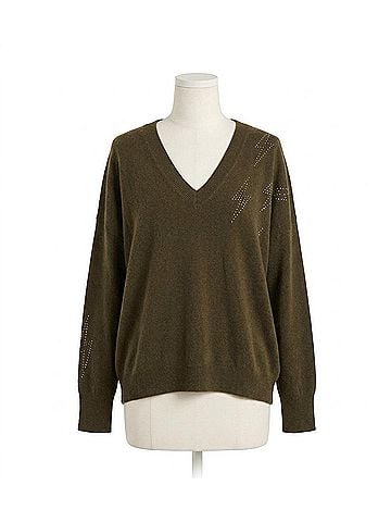 Brodie Hazel Hot Fix Bolt V Neck Sweater in Khaki (view 1)