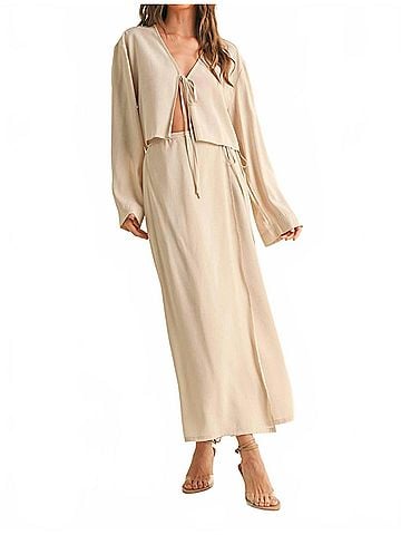 MIOU MUSE Tencel Long Wrap Skirt in Beige (view 2)