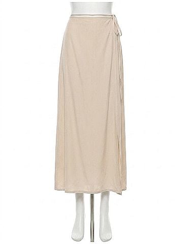 MIOU MUSE Tencel Long Wrap Skirt in Beige (view 1)