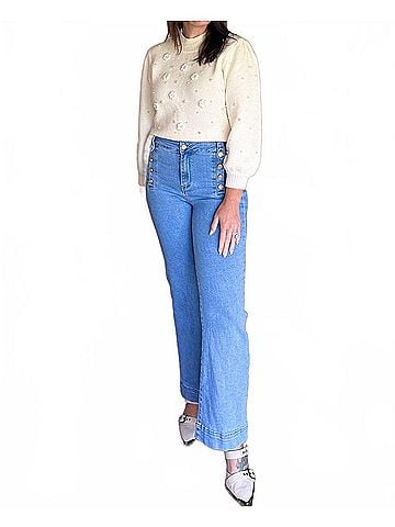 Davi & Dani Pearl Blossoms Long Sleeve Sweater in Beige (view 2)