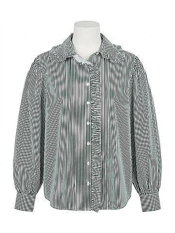 Karlie Striped Ruffle Trim Top in Green (view 1)