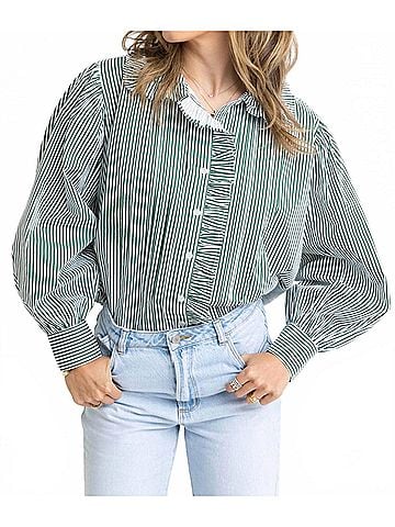 Karlie Striped Ruffle Trim Top in Green (view 2)