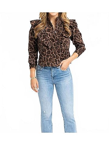 Karlie Langley Leopard Print Blouse in Brown Multi (view 2)