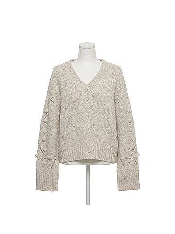Autumn Cashmere Chunky V With Pointelle & Popcorn Sleeve Top in Confetti (view 1)