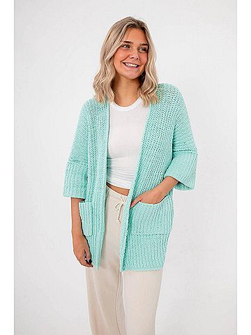 Pol Sorbet Chenille Slouch Cardigan in Mint (view 2)