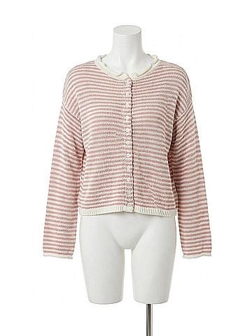 MIOU MUSE Button Front Knit Cardigan in Rose And White (view 1)
