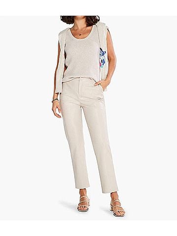 Nic + Zoe Fraida Faux Leather Straight Leg Trouser in Cobblestone (view 2)
