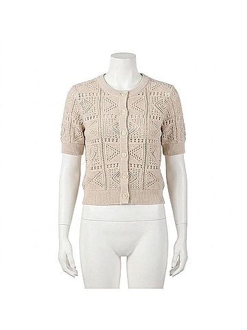 Autumn Cashmere Short Sleeve Tile Stitch Cardigan in Natural (view 1)