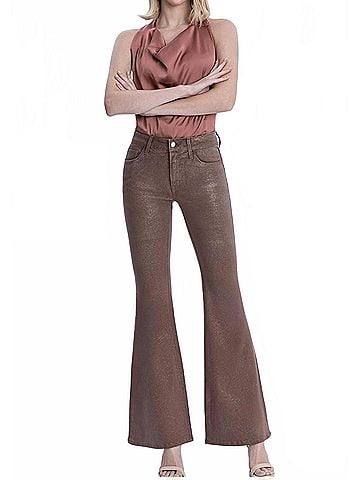 Vervet Alison Mid-Rise Glitter Jean in Coco Gold (view 2)
