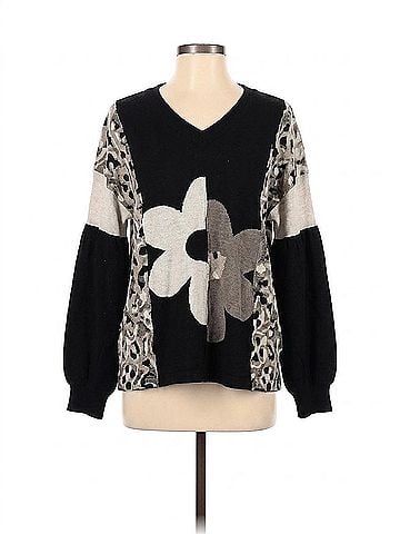 Davi & Dani Ruth Hooded Sweater Top in Black (view 1)