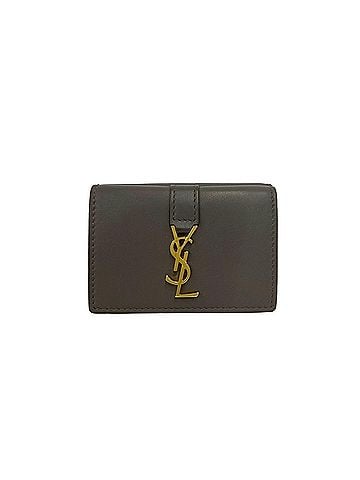 Yves Saint Laurent YVES SAINT LAURENT Origami Tiny Wallet YSL Logo Hardware Leather Tri-fold Gray 36917 (view 1)